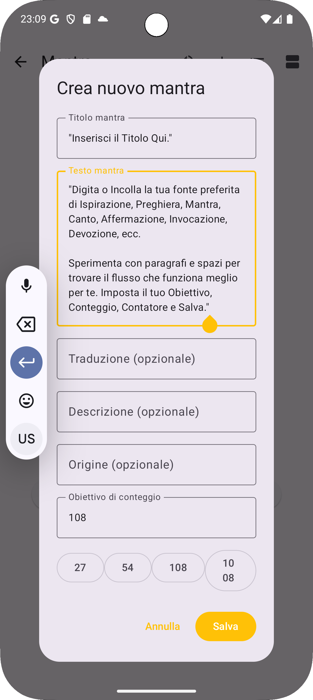 Mantra Breath App - Crea Mantra Personalizzato
