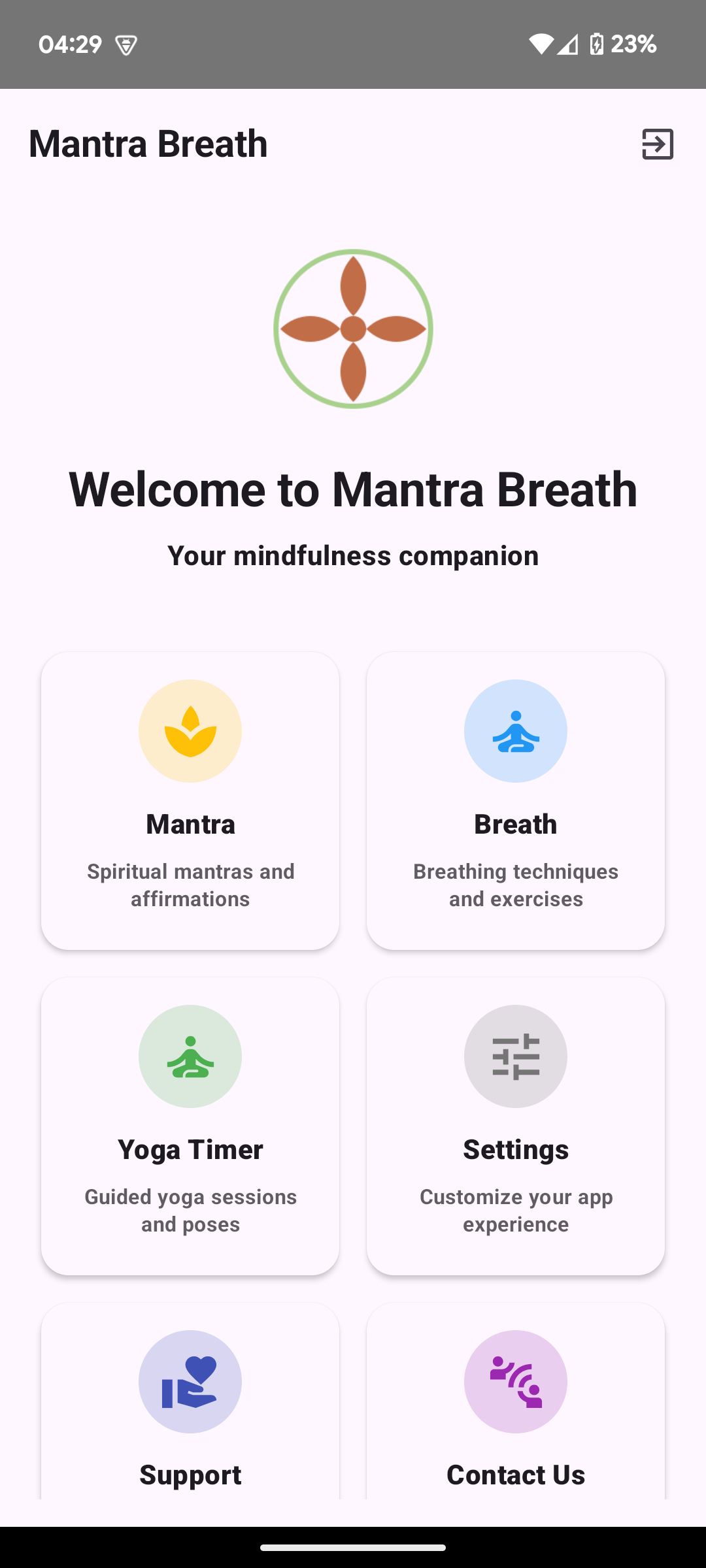Mantra Breath App - Hoofd Interface